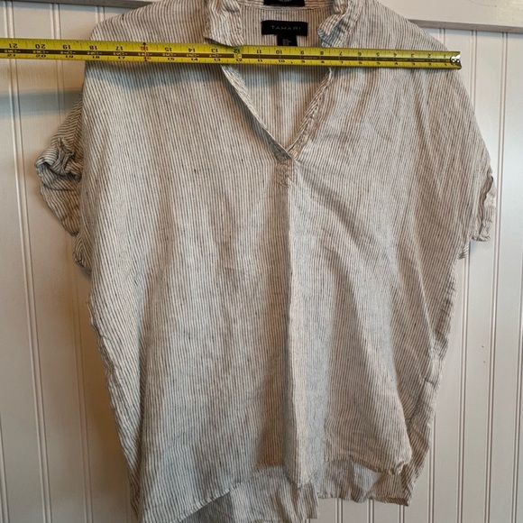 LINEN 100% TAHARI Striped Women's Tunic Shirt Top Size M Short Sleeve Loose Fit - Picture 9 of 11